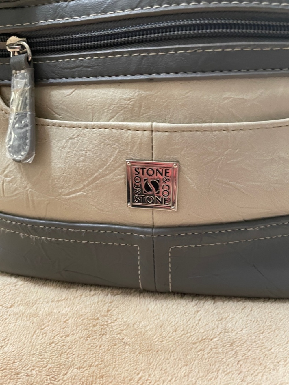 Stone & Co. Cream and Gray Structured Shoulder Tote - Picture 2 of 9